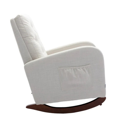 High Back Rocking Chair Nursery Chair .Comfortable Rocker Fabric Padded Seat .Modern High Back Armchair-海智集-Default-
