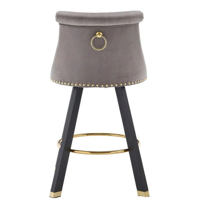 COOLMORE Set of 2,Back pull point design, velvet material, 360 degree rotation, back pull loop detachable design, rivet decoration, square foot wooden bar chair-海智集-Default-