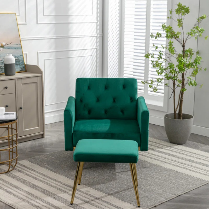 COOLMORE Velvet Accent Chair with Adjustable Armrests and Backrest, Button Tufted Lounge Chair, Single Recliner Armchair with Ottoman-海智集-Default-