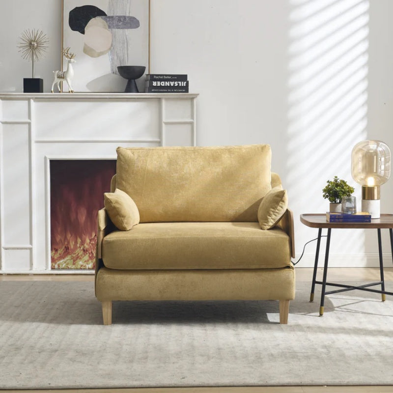 Mid-Century Modern Foldable Sofa Bed Recliner, 3-in-1 Convertible Sleeper with Three Pillows, Mustard Yellow Chenille-海智集-Default-