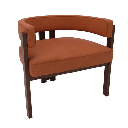 Modern Accent Chair Teddy Upholstered Armchair Open Back 3 Legs Barrel Dining Chair Orange Chenille 24.41''-海智集-Default-