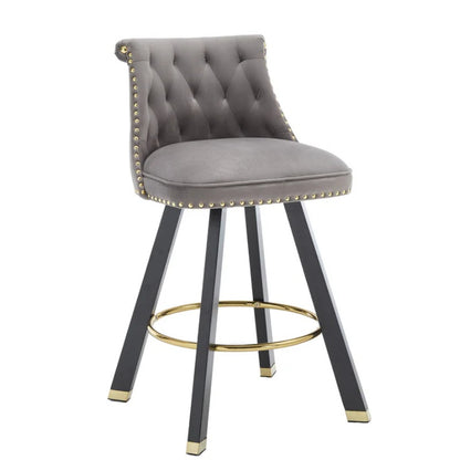 COOLMORE Set of 2,Back pull point design, velvet material, 360 degree rotation, back pull loop detachable design, rivet decoration, square foot wooden bar chair-海智集-Default-