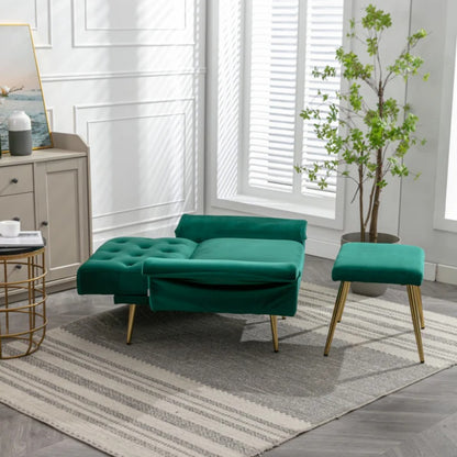 COOLMORE Velvet Accent Chair with Adjustable Armrests and Backrest, Button Tufted Lounge Chair, Single Recliner Armchair with Ottoman-海智集-Default-