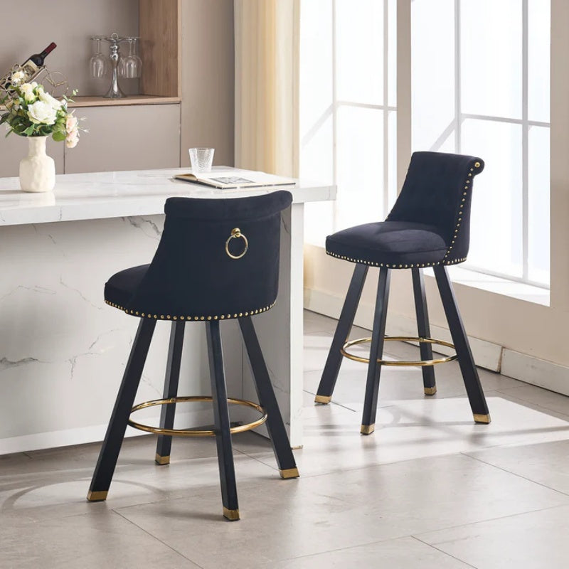 COOLMORE Set of 2,Back pull point design, velvet material, 360 degree rotation, back pull loop detachable design, rivet decoration, square foot wooden bar chair-海智集-Default-