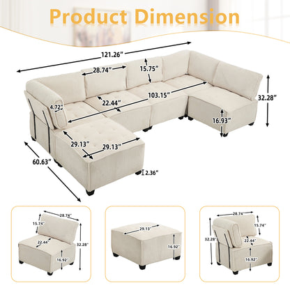 UNITED WE WIN Modular Sectional Sofa U Shaped Modular Couch with Reversible Chaise Modular Sofa Sectional Couch,6- Seat Convertible Sofa,Fit for Living Room-海智集-Default-