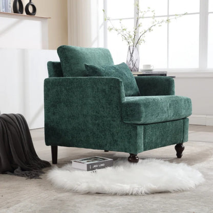 Modern Mid Century Wood Frame Armchair with Tufted Design in Emerald Chenille-海智集-Default-