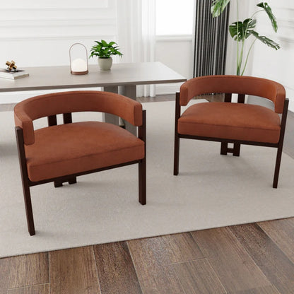 Modern Accent Chair Teddy Upholstered Armchair Open Back 3 Legs Barrel Dining Chair Orange Chenille 24.41''-海智集-Default-