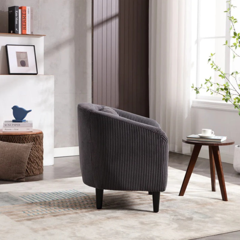 COOLMORE Living Room Accent Barrel Chair, Century Modern Style Decorative Chair, Armchair for Living Room with Thick Cushions and Pillows, Comfy Single Sofa Chair, Chair with Wooden Legs,dark grey-海智集-Default-
