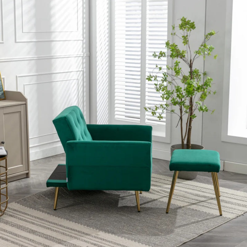 COOLMORE Velvet Accent Chair with Adjustable Armrests and Backrest, Button Tufted Lounge Chair, Single Recliner Armchair with Ottoman-海智集-Default-