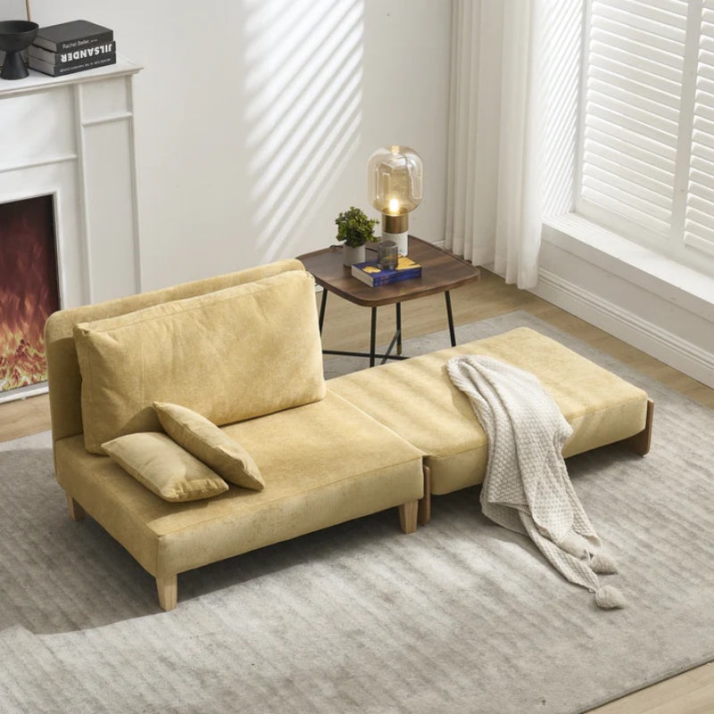 Mid-Century Modern Foldable Sofa Bed Recliner, 3-in-1 Convertible Sleeper with Three Pillows, Mustard Yellow Chenille-海智集-Default-