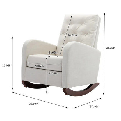 High Back Rocking Chair Nursery Chair .Comfortable Rocker Fabric Padded Seat .Modern High Back Armchair-海智集-Default-
