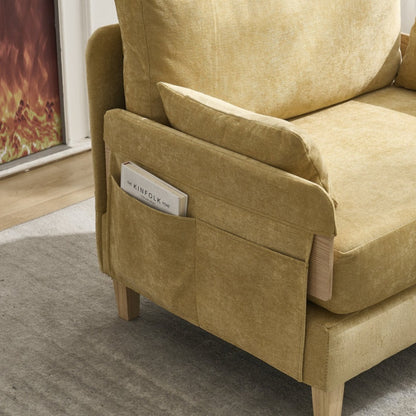 Mid-Century Modern Foldable Sofa Bed Recliner, 3-in-1 Convertible Sleeper with Three Pillows, Mustard Yellow Chenille-海智集-Default-