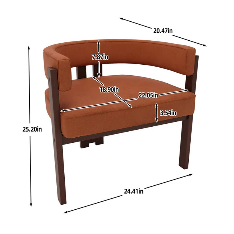 Modern Accent Chair Teddy Upholstered Armchair Open Back 3 Legs Barrel Dining Chair Orange Chenille 24.41''-海智集-Default-