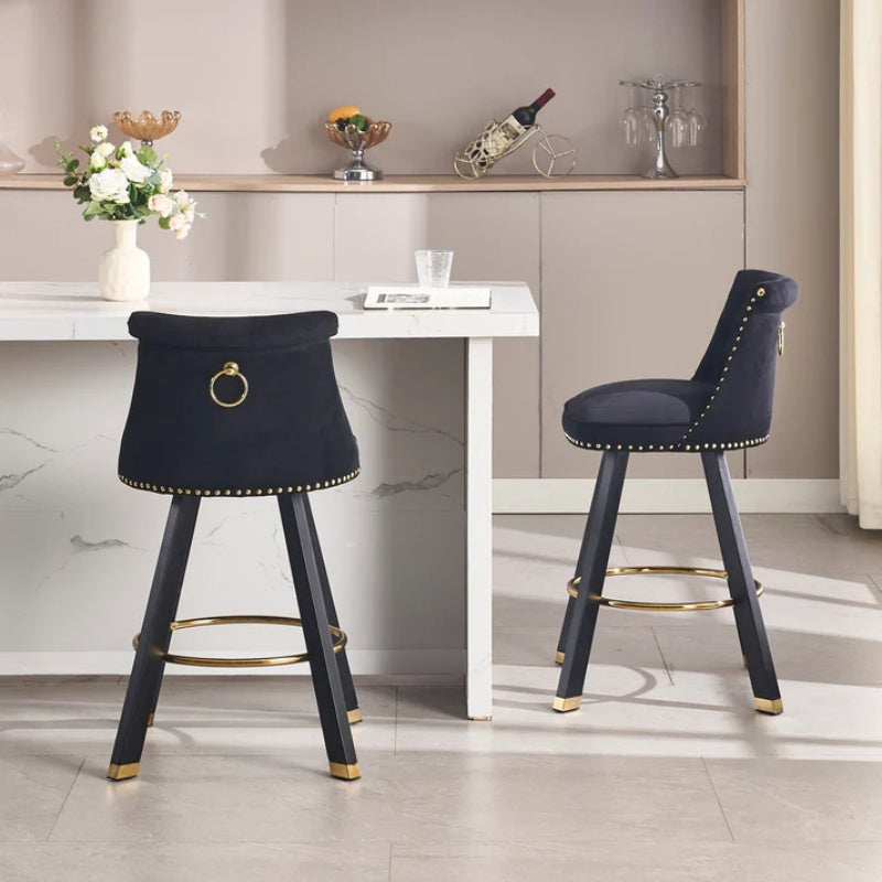 COOLMORE Set of 2,Back pull point design, velvet material, 360 degree rotation, back pull loop detachable design, rivet decoration, square foot wooden bar chair-海智集-Default-