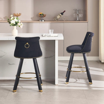 COOLMORE Set of 2,Back pull point design, velvet material, 360 degree rotation, back pull loop detachable design, rivet decoration, square foot wooden bar chair-海智集-Default-