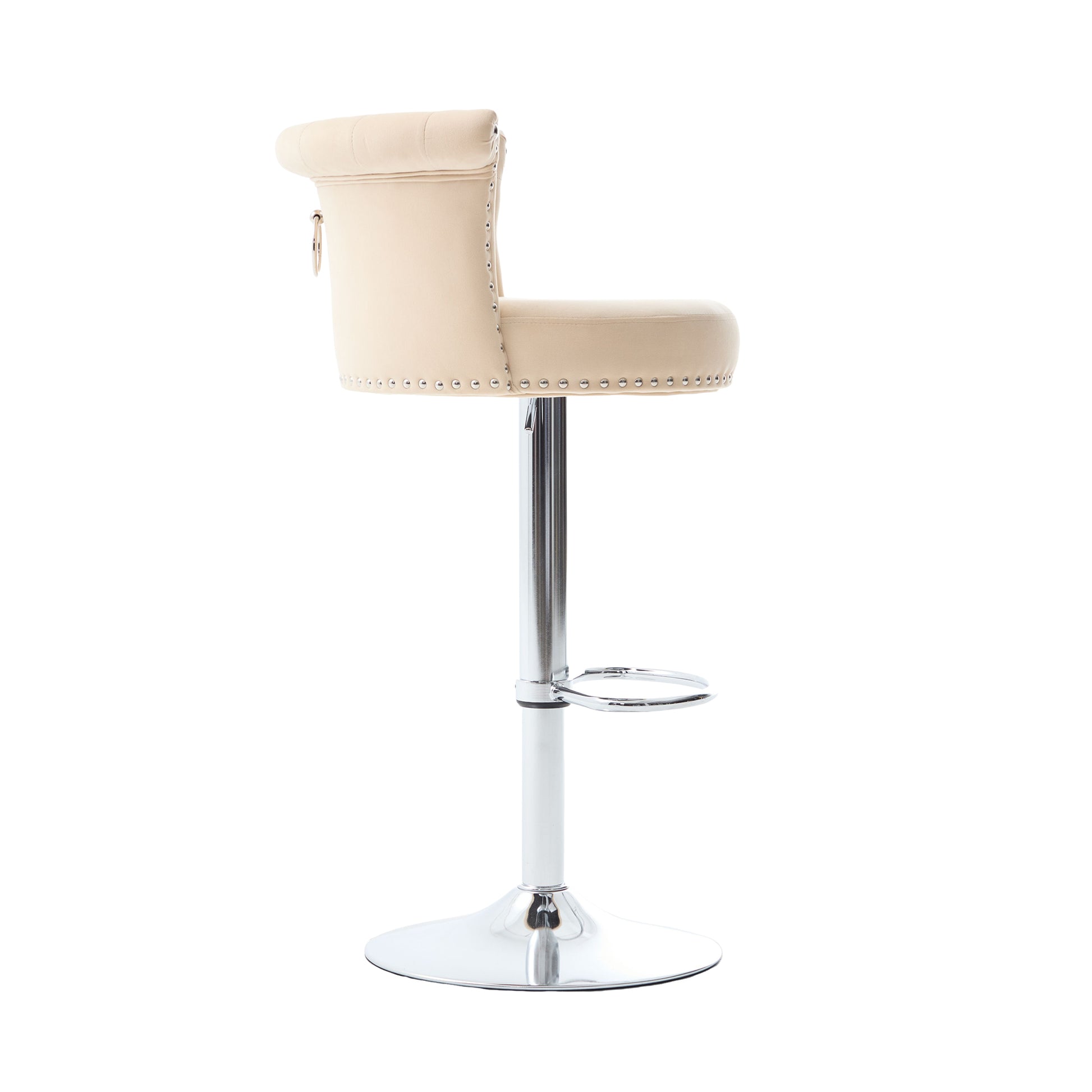 COOLMORE Velvet Bar Stool Set of 2, Adjustable Swivel Bar Stools with Silver Plated Metal Leg, Chrome Nailhead, Counter Height Chair for Kitchen,Dining Room-海智集-Default-