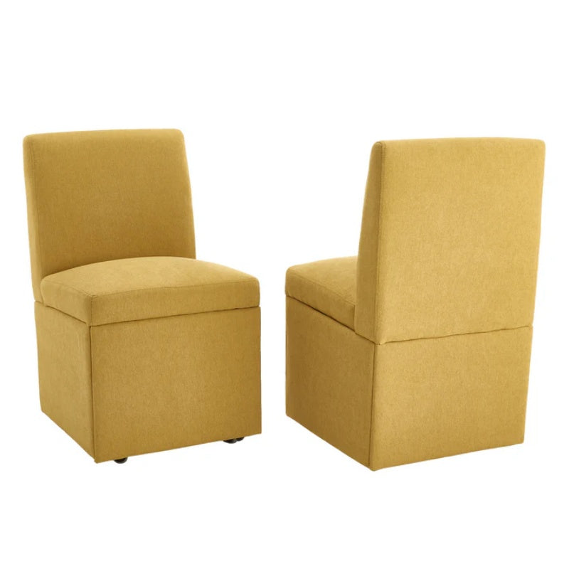 COOLMORE 360 Degree Swivel Upholstered Dining Chairs Set of 2 Swivel Dining Room Chairs Kitchen Chairs Casters & Storage Comfy Modern Rolling Chair for Living Room Fabric Armless Chair-海智集-Default-