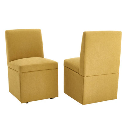 COOLMORE 360 Degree Swivel Upholstered Dining Chairs Set of 2 Swivel Dining Room Chairs Kitchen Chairs Casters & Storage Comfy Modern Rolling Chair for Living Room Fabric Armless Chair-海智集-Default-