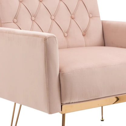 COOLMORE Velvet Armchair Single Sofa Modern Tufted Upholstered Side Reading Chairs with Arm and Gold Metal Leg for Living Room Bedroom (Pink)-海智集-Default-