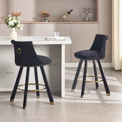 COOLMORE Set of 2,Back pull point design, velvet material, 360 degree rotation, back pull loop detachable design, rivet decoration, square foot wooden bar chair-海智集-Default-