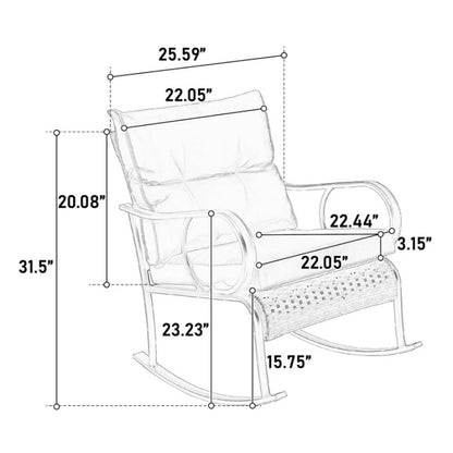 3 Pieces Patio Furniture Set Rocking Bistro Set Outdoor Rattan Conversation with Coffee Table for Garden Balcony Backyard Poolside-海智集-Default-