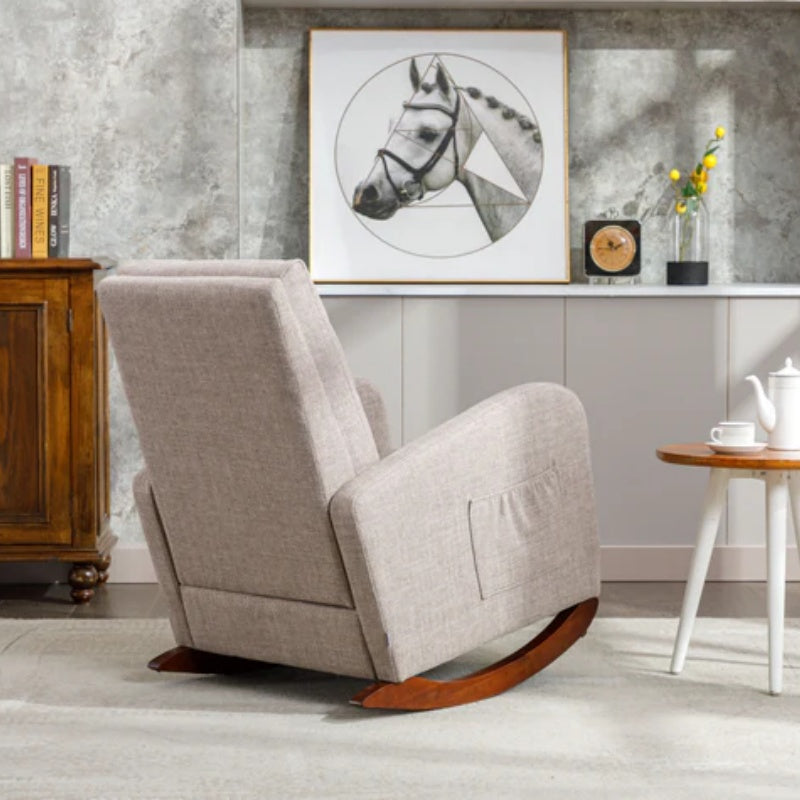 High Back Rocking Chair Nursery Chair .Comfortable Rocker Fabric Padded Seat .Modern High Back Armchair-海智集-Default-