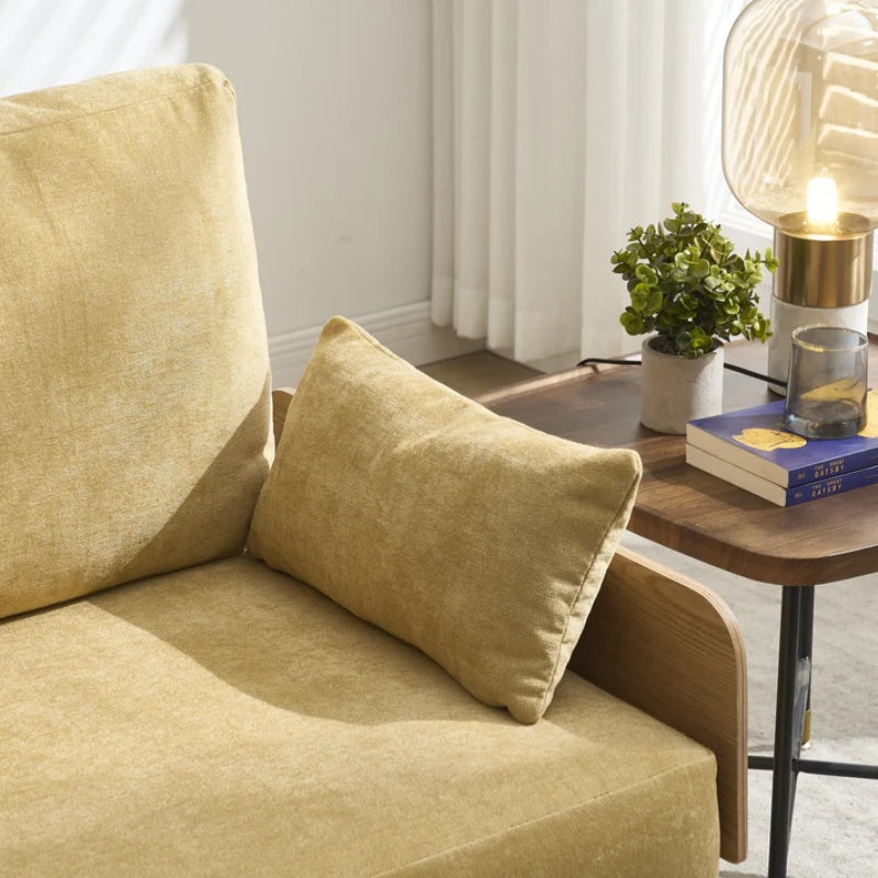 Mid-Century Modern Foldable Sofa Bed Recliner, 3-in-1 Convertible Sleeper with Three Pillows, Mustard Yellow Chenille-海智集-Default-