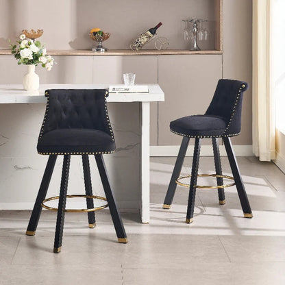 COOLMORE Set of 2,Back pull point design, velvet material, 360 degree rotation, back pull loop detachable design, rivet decoration, square foot wooden bar chair-海智集-Default-