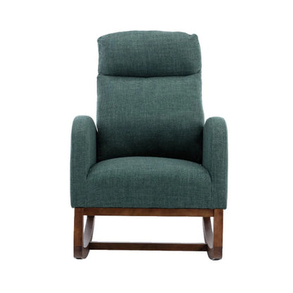 Rocking Chair, Modern Glider Chair, Recliner Armchair with Wood Legs and Side Pocket, Nursery Rocking Accent Chair with High Back for Living Room Bedroom (Emerald linen)-海智集-Default-