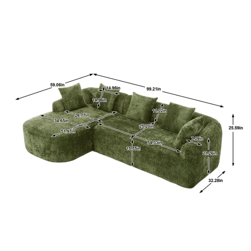 COOLMORE Boucle Sofa 3 Seater for Living Room Oversized Comfy Sofa L-Shape Sofa Couch with Chaise Home Furniture Sleeper Sectional Sofa for Apartment, Office Left Hand Facing (Green)-海智集-Default-