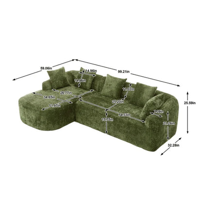 COOLMORE Boucle Sofa 3 Seater for Living Room Oversized Comfy Sofa L-Shape Sofa Couch with Chaise Home Furniture Sleeper Sectional Sofa for Apartment, Office Left Hand Facing (Green)-海智集-Default-