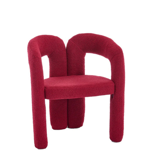Contemporary Upholstered Accent/Dining Chair Set of 2 - Red Teddy Velvet Fabric with Sturdy Steel Frame-海智集-Default-