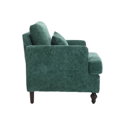Modern Mid Century Wood Frame Armchair with Tufted Design in Emerald Chenille-海智集-Default-