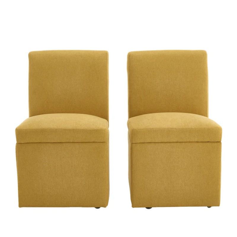 COOLMORE 360 Degree Swivel Upholstered Dining Chairs Set of 2 Swivel Dining Room Chairs Kitchen Chairs Casters & Storage Comfy Modern Rolling Chair for Living Room Fabric Armless Chair-海智集-Default-
