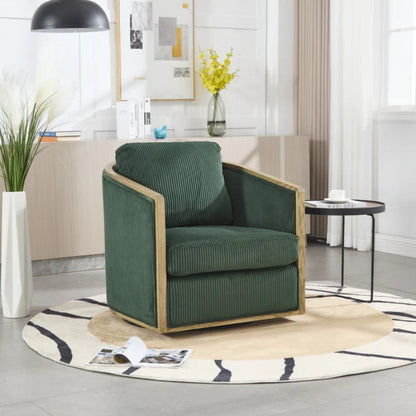 Emerald Corduroy Swivel Barrel Chair, Comfortable Accent Sofa Chair with 360 Degree Swivel for Living Room, Nursery, Hotel, Bedroom, Office-海智集-Default-