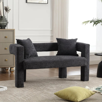 Modern Chenille Loveseat Sofa, Comfy Upholstered 2-Seater Sofa, Small Loveseat Accent Couch for Living Bedroom Leisure Areas, Carbon Black-海智集-Default-