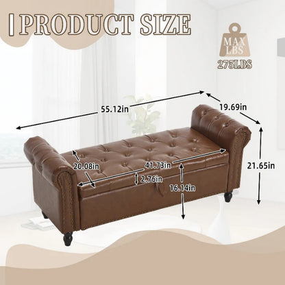 Coolmore Storage Ottoman 55.12 Inches Upholstered Fabric Storage Ottoman Bench,Button Tufted Ottoman with Storage for Living Room,Bedroom End of Bed Bench Withstands 275lbs-海智集-Default-