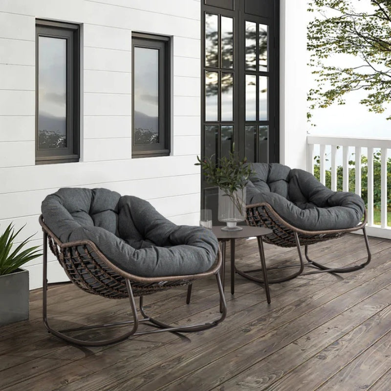 Outdoor Rattan Rocking Chair,Padded Cushion Rocker Recliner Chair Outdoor for Front Porch, Living Room, Patio, Garden, Grey-海智集-Default-