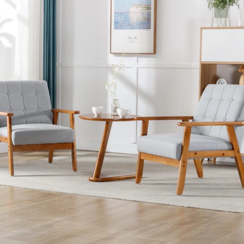 Accent Chairs Set of 2 with Side Table, Mid Century Modern Accent Chair, Wood and Fabric Armchairs Side Chair, Lounge Reading Comfy Arm Chair for Living Room, Bedroom, Office-海智集-Default-
