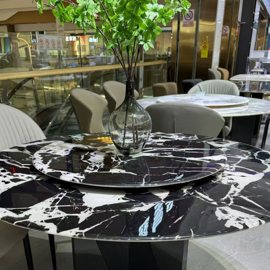 Black oversized friends' dining table, double-layered marble-海智集-