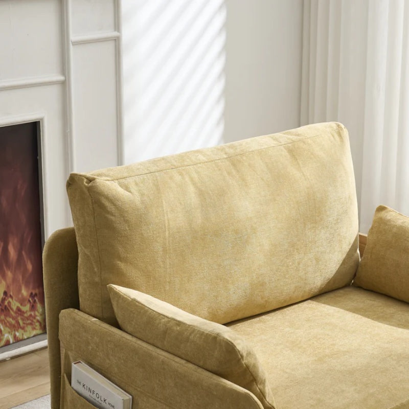 Mid-Century Modern Foldable Sofa Bed Recliner, 3-in-1 Convertible Sleeper with Three Pillows, Mustard Yellow Chenille-海智集-Default-