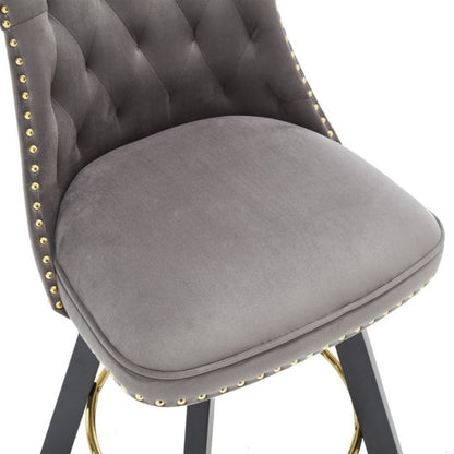 COOLMORE Set of 2,Back pull point design, velvet material, 360 degree rotation, back pull loop detachable design, rivet decoration, square foot wooden bar chair-海智集-Default-