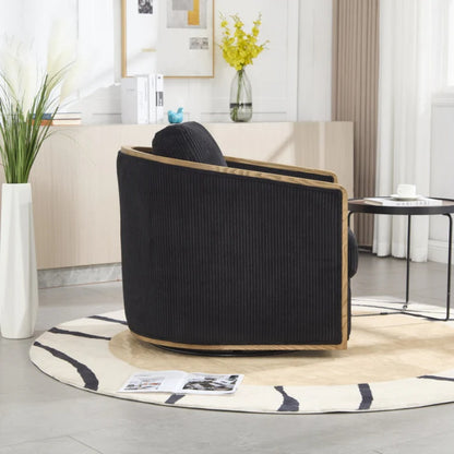 Corduroy Swivel Barrel Chair, Comfortable Accent Sofa Chair, 360 Degree Swivel, Black, Corduroy, 30.12'' x 35.04'' x 30.31''-海智集-Default-