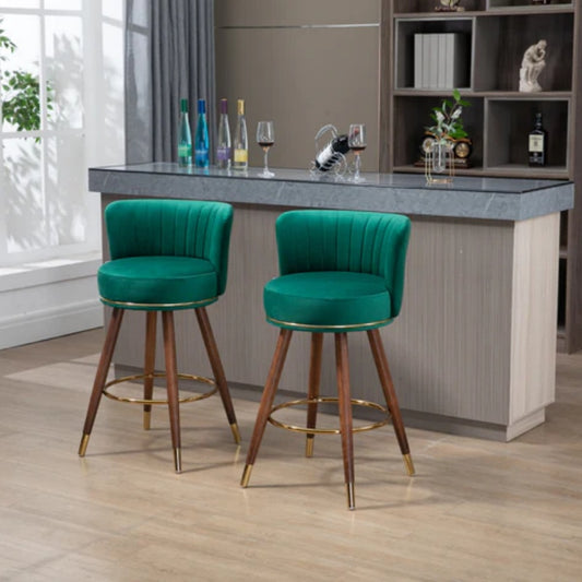 COOLMORE Counter Height Bar Stools Set of 2 for Kitchen Counter Solid Wood Legs with a fixed height of 360 degrees-海智集-Default-
