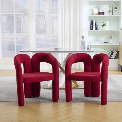 Contemporary Upholstered Accent/Dining Chair Set of 2 - Red Teddy Velvet Fabric with Sturdy Steel Frame-海智集-Default-