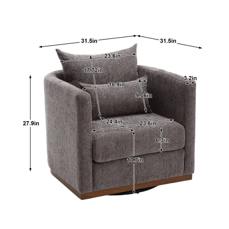 COOLMORE Swivel Barrel Chair, Comfy Round Accent Sofa Chair for Living Room, 360 Degree Swivel Barrel Club Chair, Leisure Arm Chair for Nursery, Hotel, Bedroom, Office, Lounge (Dark Gray Chenille)-海智集-Default-