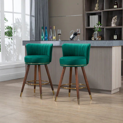 COOLMORE Counter Height Bar Stools Set of 2 for Kitchen Counter Solid Wood Legs with a fixed height of 360 degrees-海智集-Default-