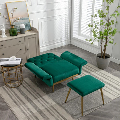 COOLMORE Velvet Accent Chair with Adjustable Armrests and Backrest, Button Tufted Lounge Chair, Single Recliner Armchair with Ottoman-海智集-Default-