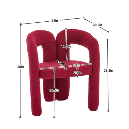 Contemporary Upholstered Accent/Dining Chair Set of 2 - Red Teddy Velvet Fabric with Sturdy Steel Frame-海智集-Default-