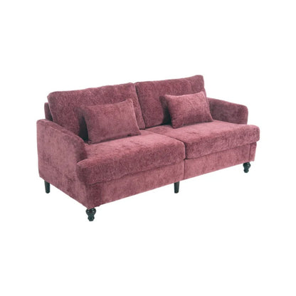 Mid Century Modern Chenille Fabric Loveseat Sofa, 2-Seat Upholstered Couch with Brown Wood Feet, Wine Red-海智集-Default-